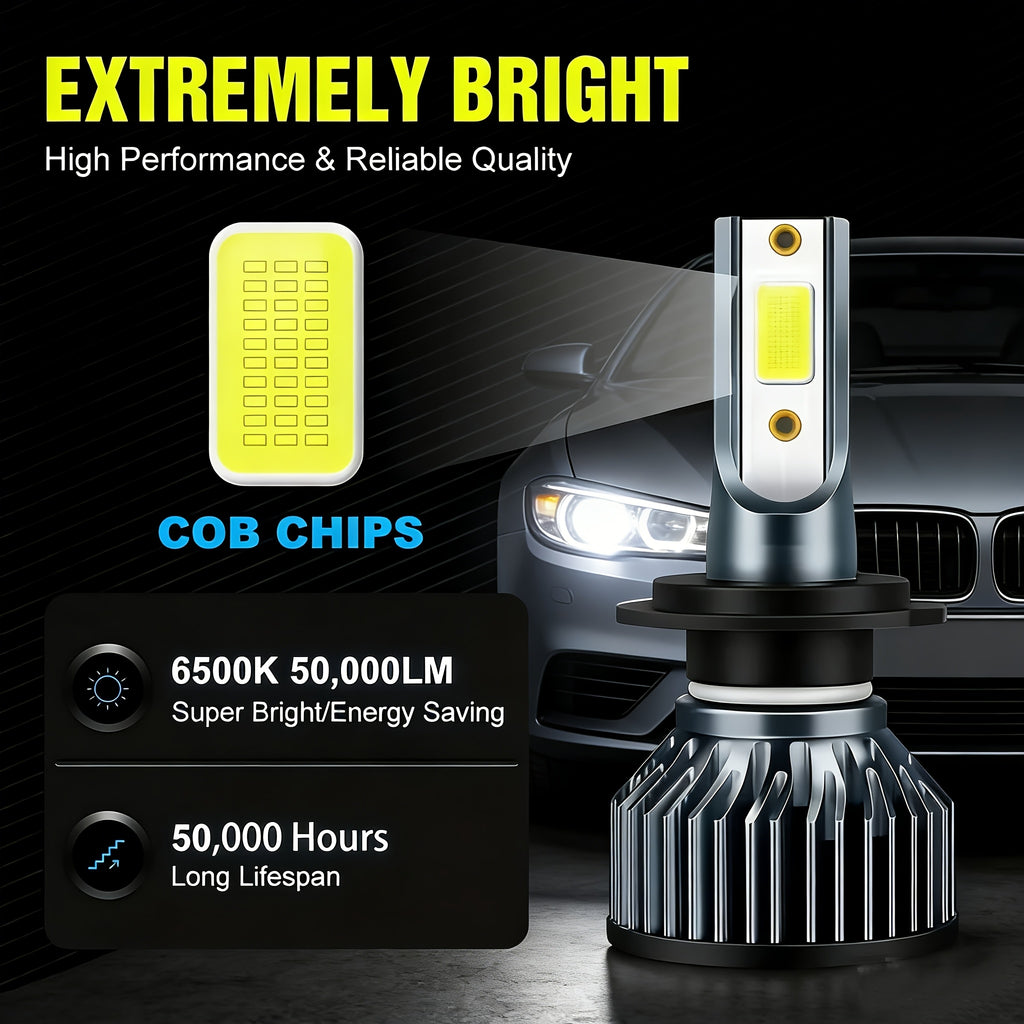 2-Pack 50000 Lumens H4 H7 H11 9005 HB3 9006 HB4 9004 9007 H13 High Power LED Car Bulbs 6500K 12V Car Light