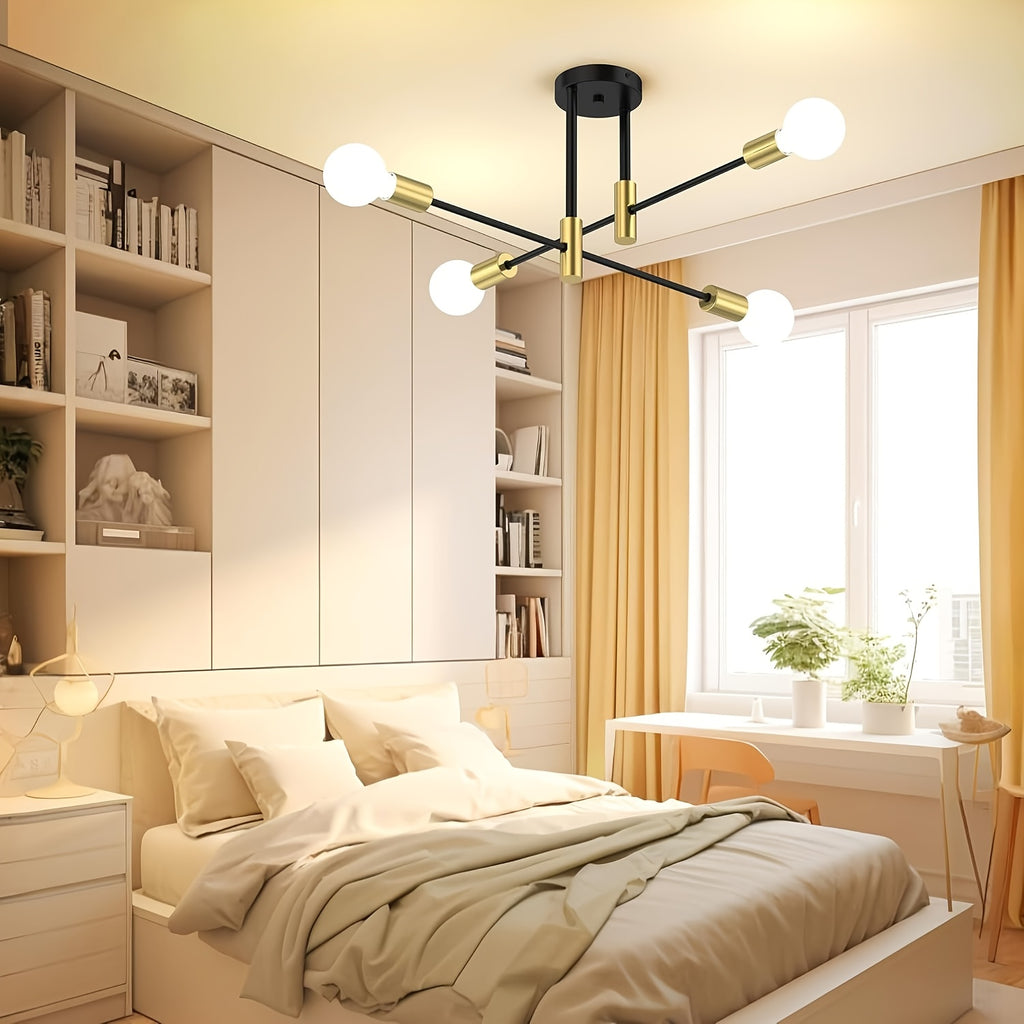 Modern 4-light fixture, metal semi-flush mount installation, suitable for dining room, bedroom and living room (bulb not included)