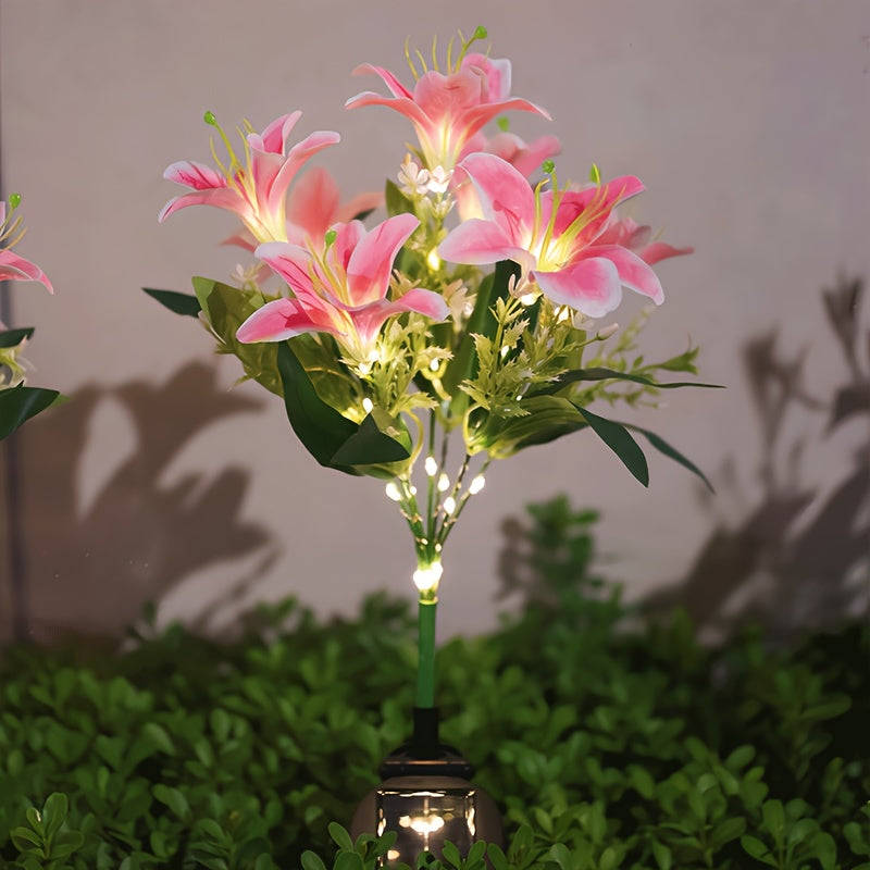 Solar 7-Head Lily Flower Light 42 LED Beads Outdoor Pink Garden Solar Light Outdoor Decoration, Solar Light Suitable for Outdoor Courtyard Patio Garden Outdoor Decoration