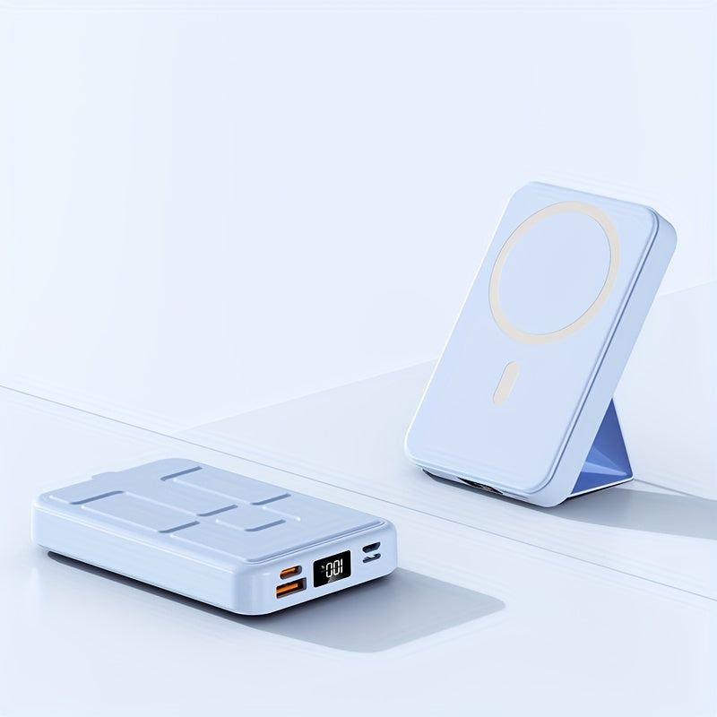 全新10000毫安磁吸無線充電寶 22.5W/PD20W 手機便攜充電器 LED電量顯示 戶外旅行應急備用電源 可同時為3臺裝置充電 附贈飛機支架