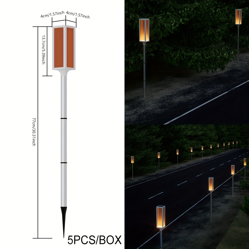 5pcs/Box IP44 Outdoor Solar Lawn Light, Roadblock LED Strobe Signal Ground Plug Lamp