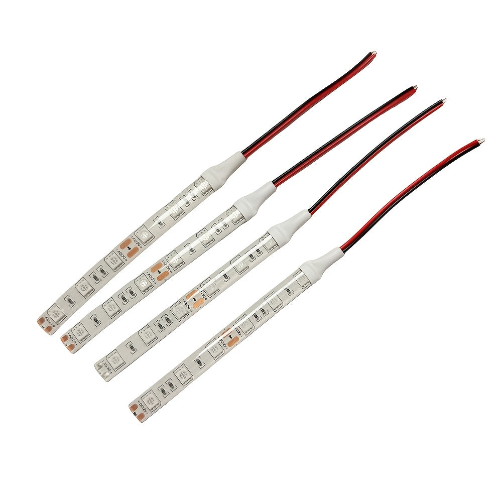 4条装 DC12V LED 灯条5050 SMD-10 厘米/3.94 英寸（6 个 LED灯珠）+30 厘米/11.81 英寸（18 个 LED灯珠）柔性可剪裁带背胶，适用于照明、家居装饰（白色/红色/蓝色）