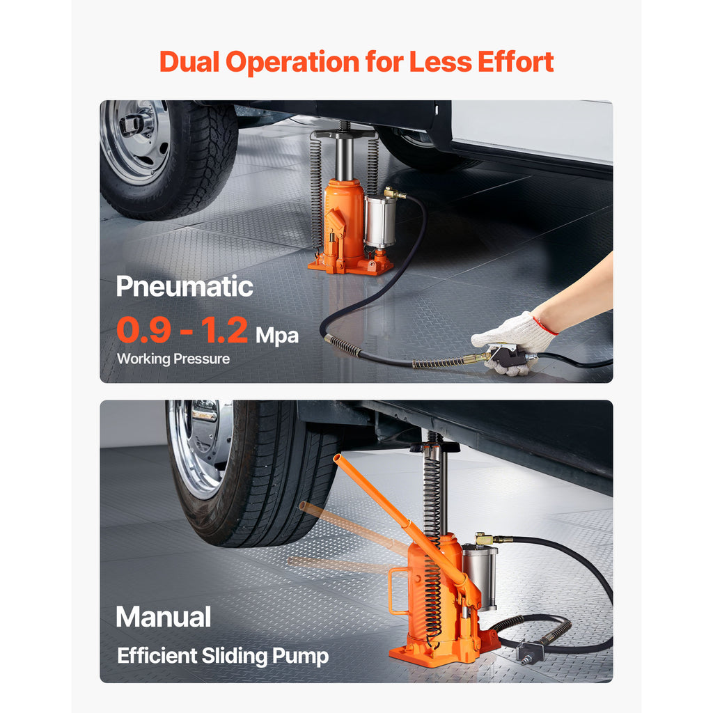 VEVOR Air Hydraulic Jack, 20 Ton (44,092 lbs) Capacity, 10.2-19.5 Inch Lifting Range, Pneumatic/Manual Heavy Duty Welded Jack with Pump, for Car, SUV, Pickup, Truck, RV Repair, Orange
