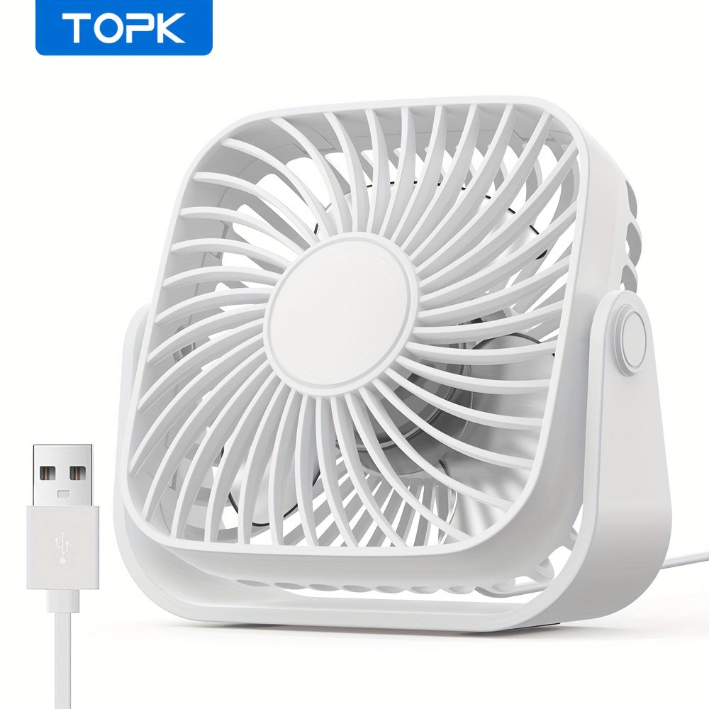 TOPK K52 Portable Mini USB Desktop Fan, High-Quality Brushless Motor, 4ft (1.2m) Cable, Ultra-Quiet & Strong Airflow, Stylish Personal Mini Desk Fan for Bedroom, Travel, Outdoor, Home, Office & Makeup