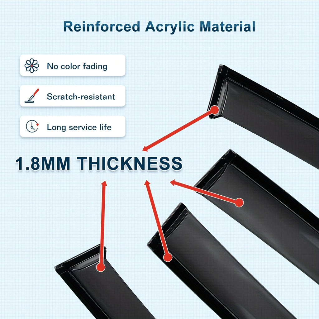 For 2023-2025 Honda Accord Sedan 4Pcs Premium Black Trim Windshield Vent Sun Shade Rain Guard Wind Deflector (with Clips) Smoked Color