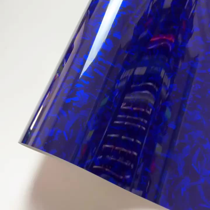 高光蓝色钢化碳纤维- PET 亮面车膜 无气泡乙烯基自粘贴纸 ，汽车摩托车房车，个性化改装耐用节日礼物