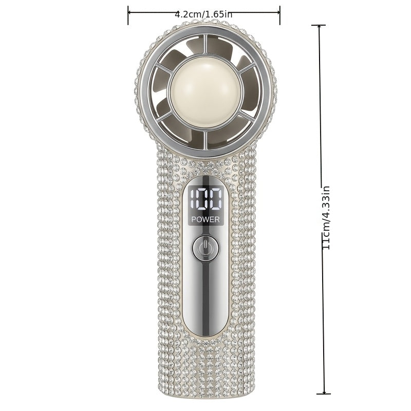 New Rhinestone Turbo High-Speed Handheld Fan, 100-Step Stepless Speed Regulation, Must-Have for Outdoor Travel & Activities, Portable Mini Fan with Strong Wind & Long Battery Life