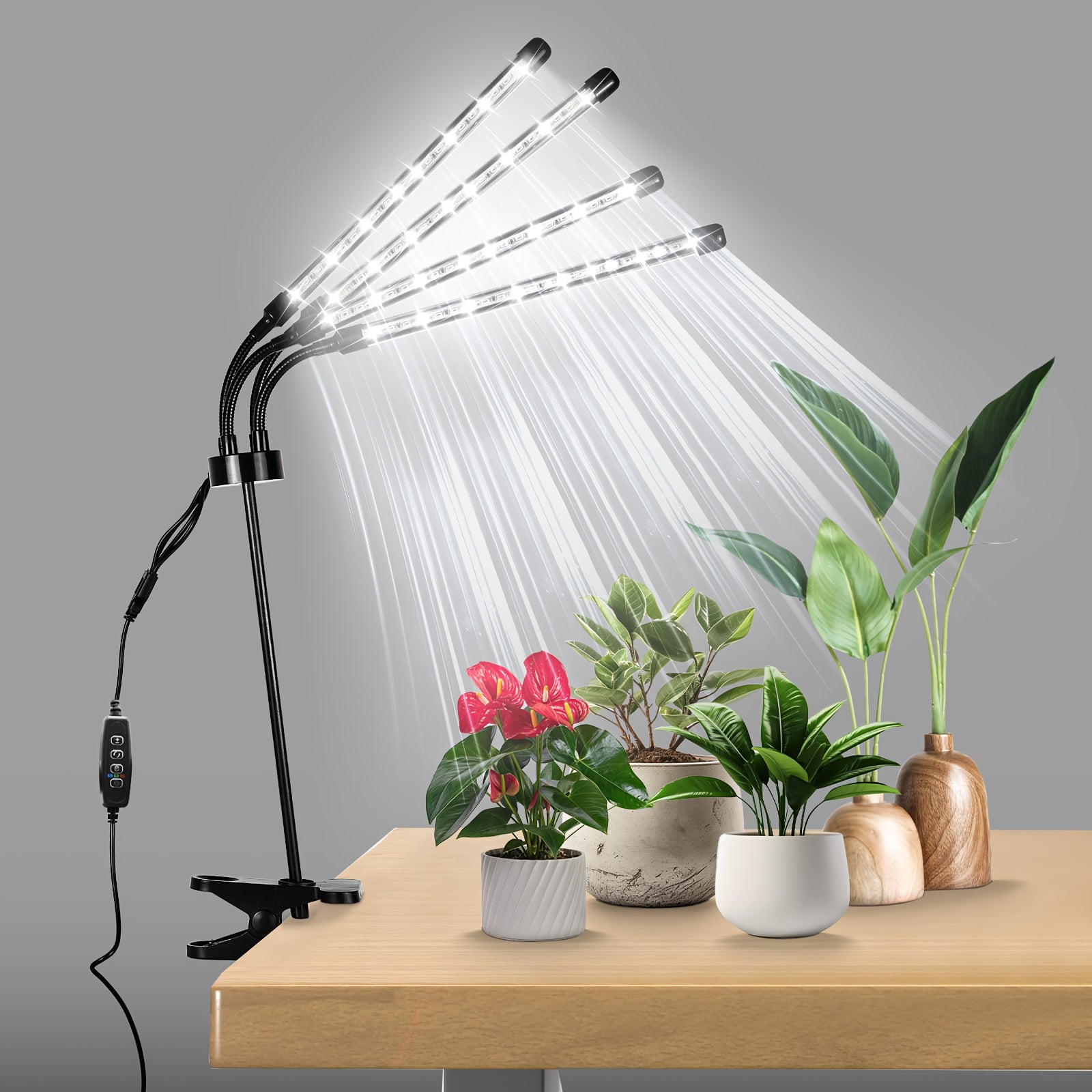 4-Head LED Indoor Plant Grow Light, Timing Design, Multifunctional Adjustable Lighting for Indoor Plants, 3 Modes Switch, Promotes Healthy Plant Growth, Suitable for Greenhouse, Nursery, Home Gardening and Garden, Local Warehouse Shipping