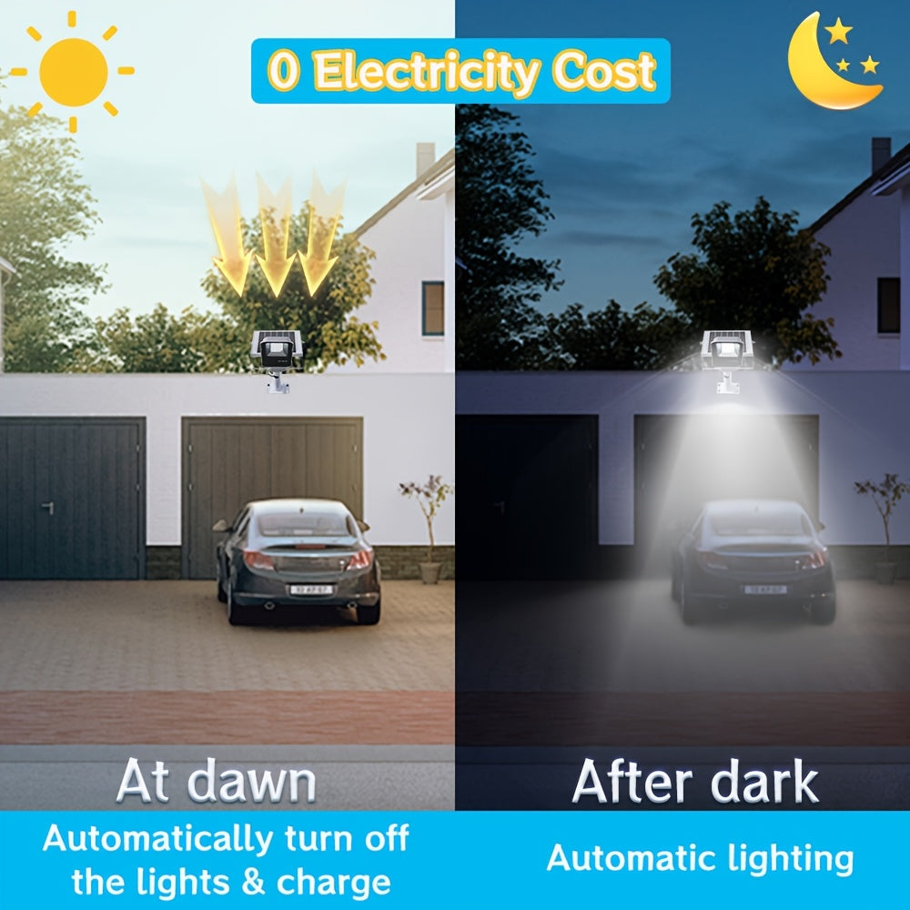 Outdoor 2 Pack Solar Light, IP65 Waterproof Solar Street Light, 6500K Dusk-to-Dawn Solar Floodlight with Motion Sensor, Perfect for Courtyard and RV Parking Lot, Available in 2/1 Pack Options.
