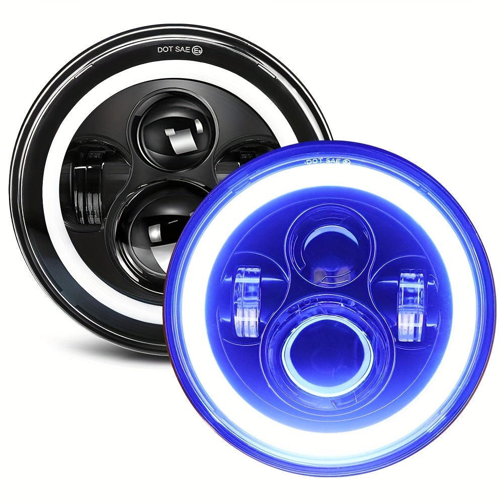2 Pcs 7-Inch Round LED Headlights with Colorful Daytime Running Lights and Amber/Blue/Green/Red/Pink Turn Signal Lights, High/Low Beam for JEEP Wrangler JK TJ CJ