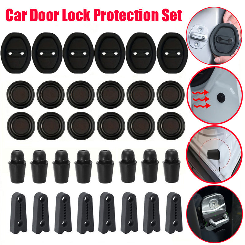 34-Piece Kit: 6 Door Lock Covers + 12 Shock Pads + 8 Door Guards + 8 Anti-Vibration Noise Reduction Pads; Includes Bumpers for Every Lock Ensuring Complete Protection – Essential Auto Accessory