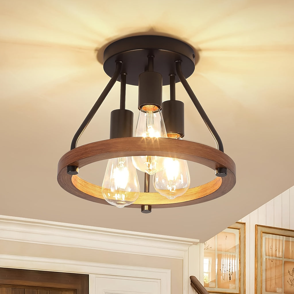 [Christmas Decorative Chandelier] Rustic Style 3-Light Pendant Light - Semi-Flush Mount Installation, Suitable for Hallway, Bedroom and Kitchen Decor, Modern Farmhouse Style Light Fixture, Living Room Chandelier (Bulb Not Included)