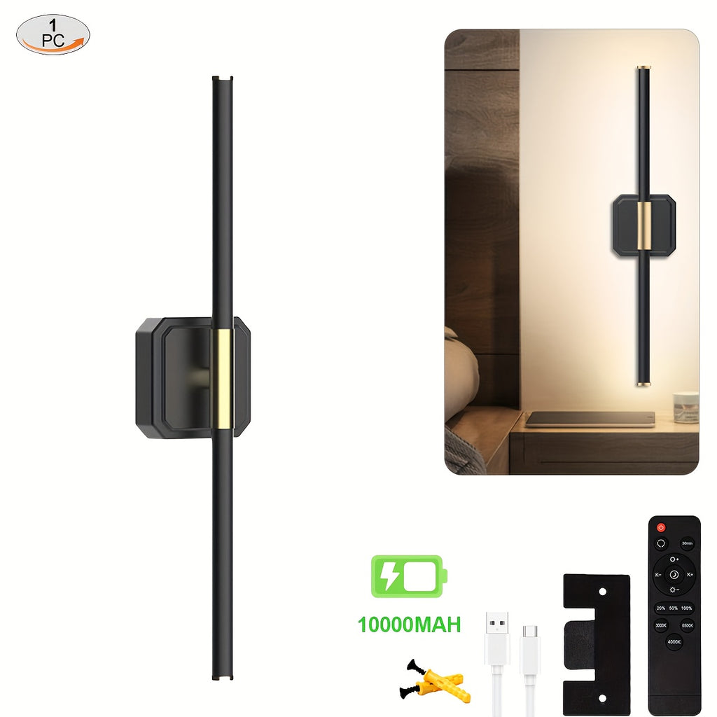 2 Sets Rechargeable Wall Light, Wireless Dimmable Wall Lamp with Remote Control, 360° Rotatable, Timer Function, 3000K - 6500K Adjustable LED, 28.3-Inch 10000mAh Wall Light, Suitable for Bedroom, Hallway, Living Room, Holiday Gift