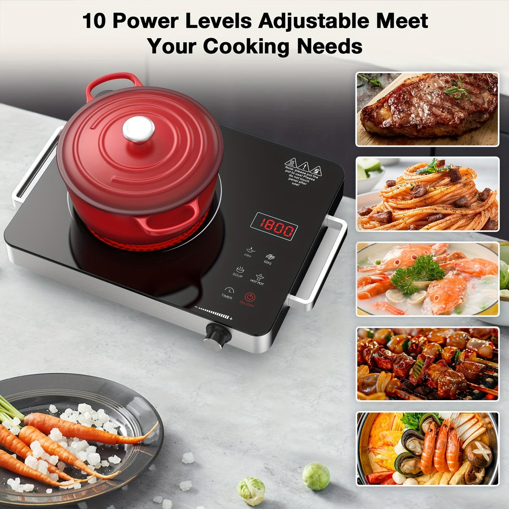 110V Portable Electric Hot Plate, Infrared Heating Plate, Knob Control, Single Burner Countertop Stove with Handle, 3-Hour Timer, Compatible with All Types of Cookware