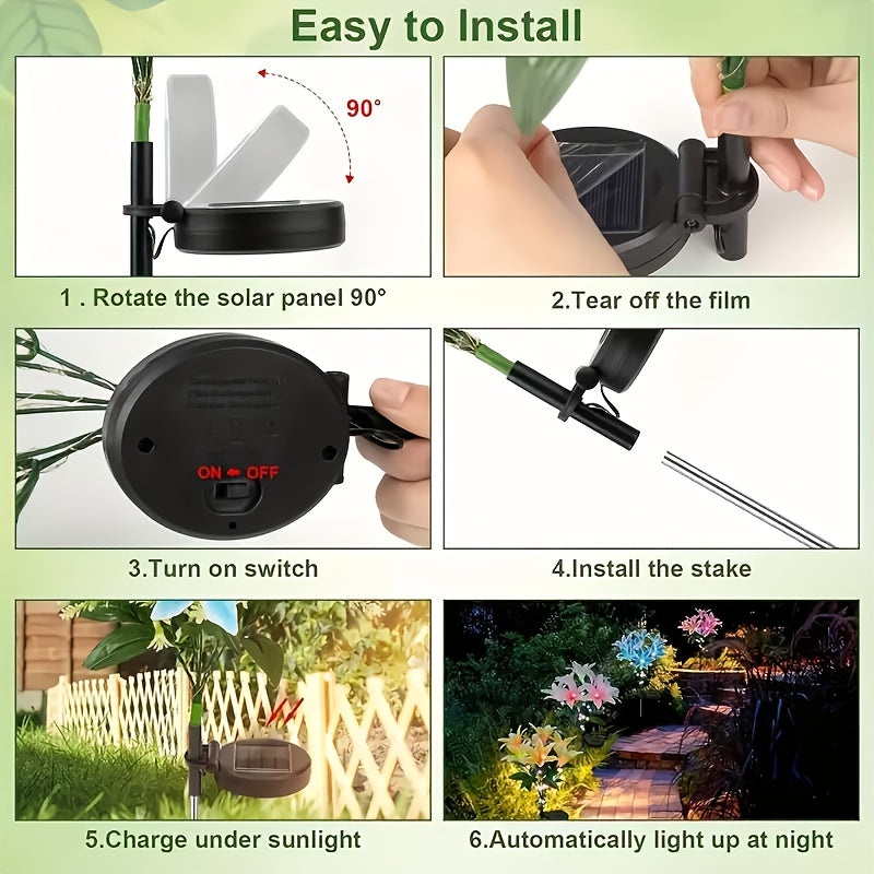Solar 7-Head Lily LED Garden Light, Realistic Lily Bouquet Shape, Wrapped String Light, Suitable for Outdoor Path, Lawn or Courtyard Decoration, Birthday Party and Wedding Decoration