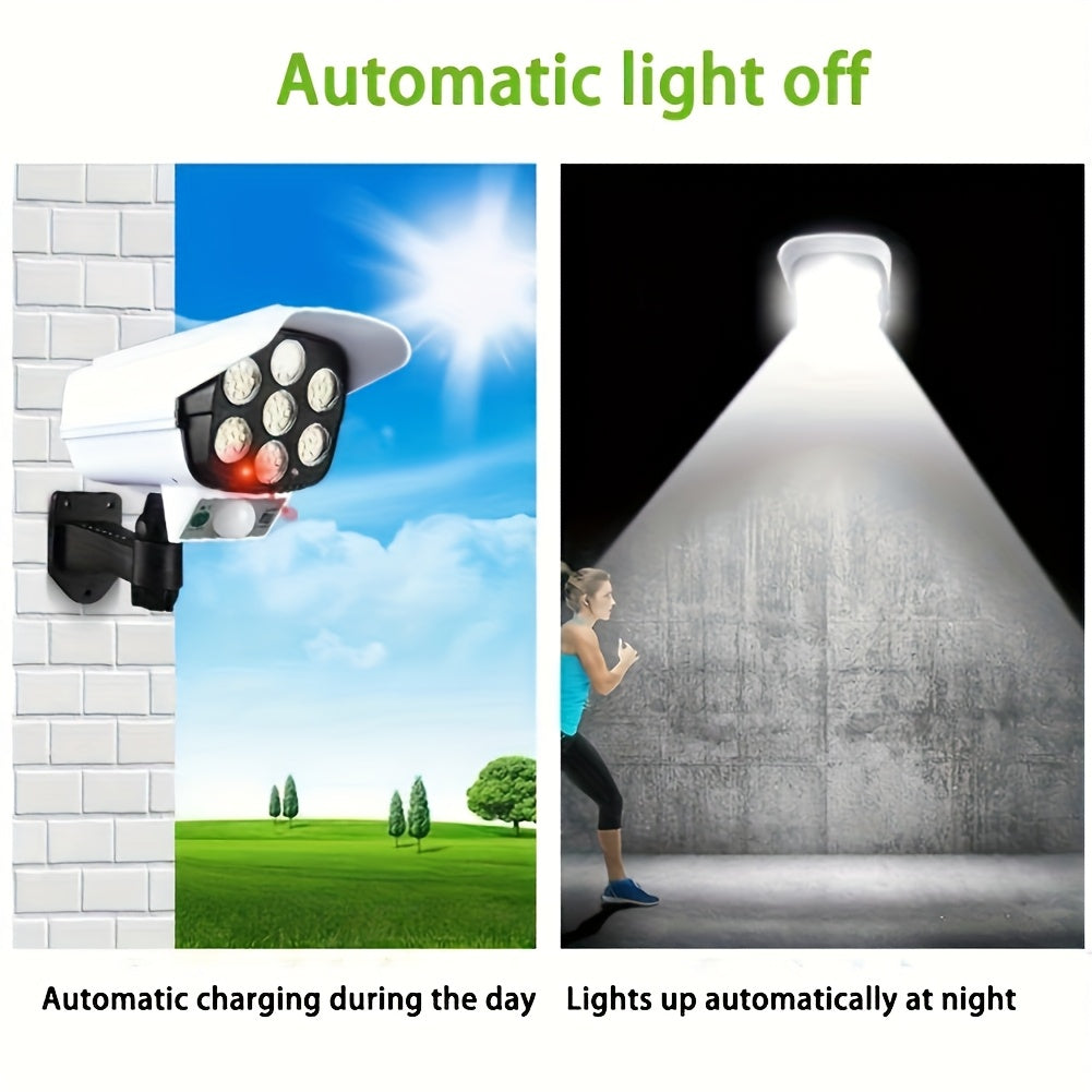 Simulated Surveillance Outdoor Motion Sensor Solar LED Spotlight 77 Lamp Beads High Efficiency Sensor Auto on on Motion Built in Security Deterrent for Porches Gardens Driveways Commercial Use Streets Garages Modern Outdoor Fixture