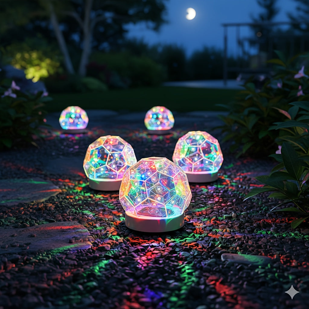 4PC Solar Colorful Geometric Ball Lawn Light, Outdoor Glowing Color Changing Hand-Assembled Ball Light, Suitable for High-End Home Windowsills, Outdoor Garden Courtyard Grass Poolside Party Gardening Decorative Light, Gift for Friends