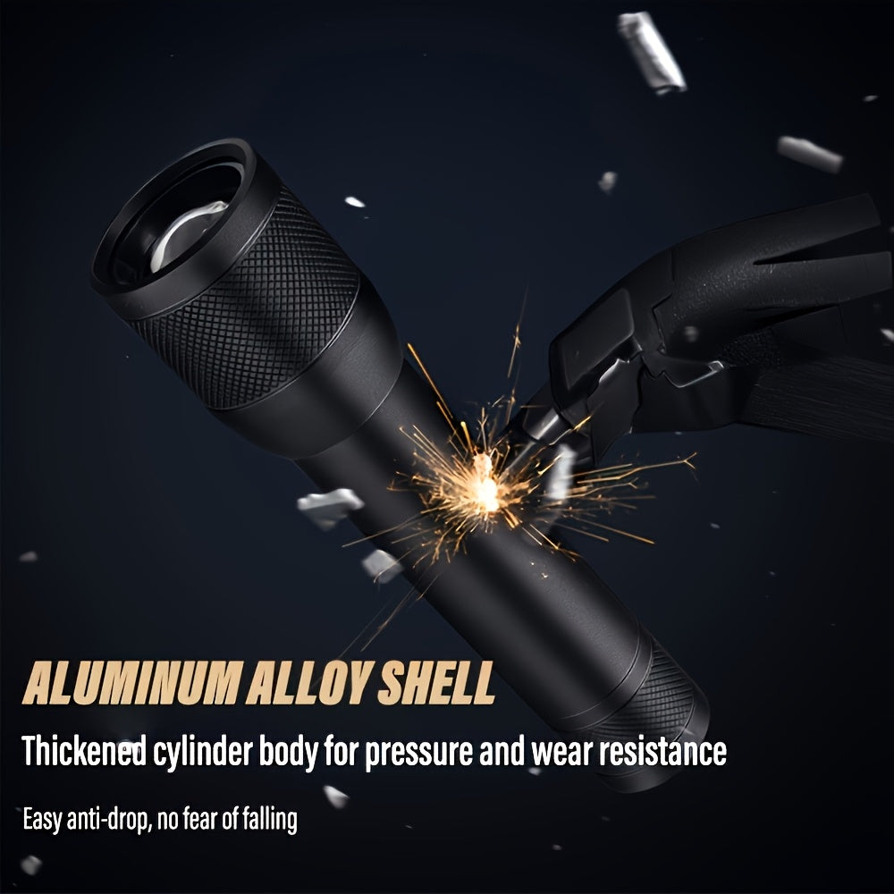 2PCS Handheld Portable Aluminum Alloy LED Flashlight, USB Rechargeable Outdoor Searchlight, Telescopic Zoom Camping Light, Suitable for Camping, Outdoor, Hiking and Work