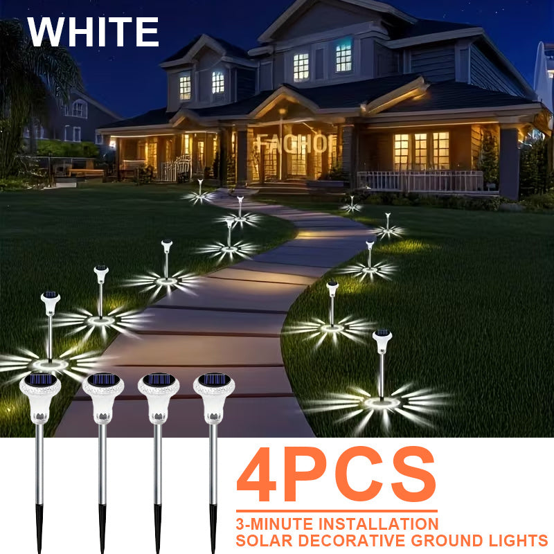 4-pack solar crystal stick lights, outdoor solar garden lights, stainless steel pole, compact and practical, diamond pattern solar crystal lamp base, suitable for garden, driveway, courtyard lighting decoration