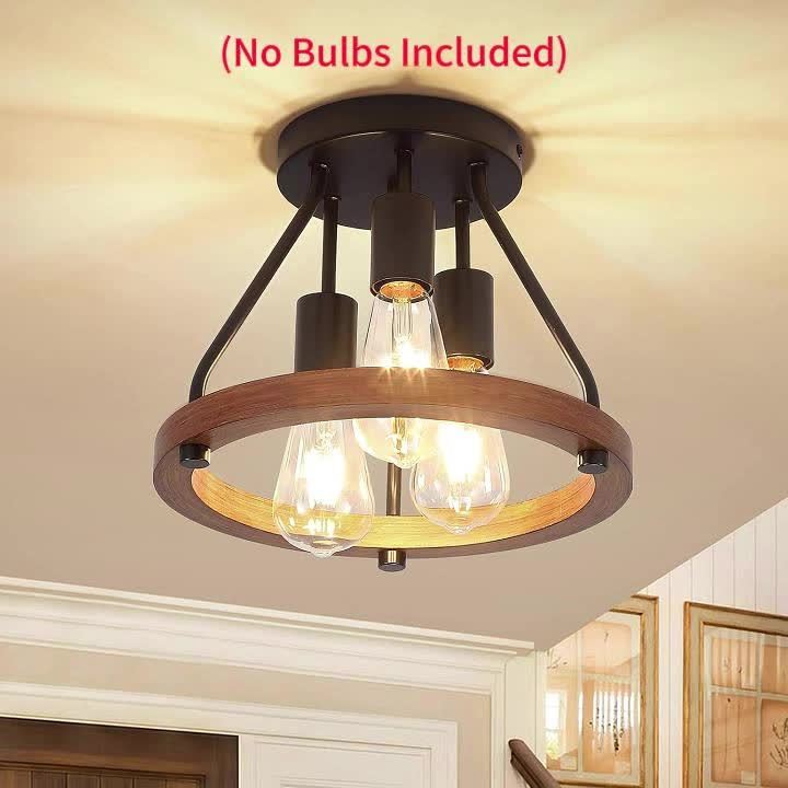 3-Light Chandelier Farmhouse Rustic Style | Semi-Flush Mount, Metal Finish, E26 Socket, Warm Glow Atmosphere Lighting, Suitable for Hallway, Bedroom and Kitchen Decor, Bulb Not Included, Modern Farmhouse Light Fixture