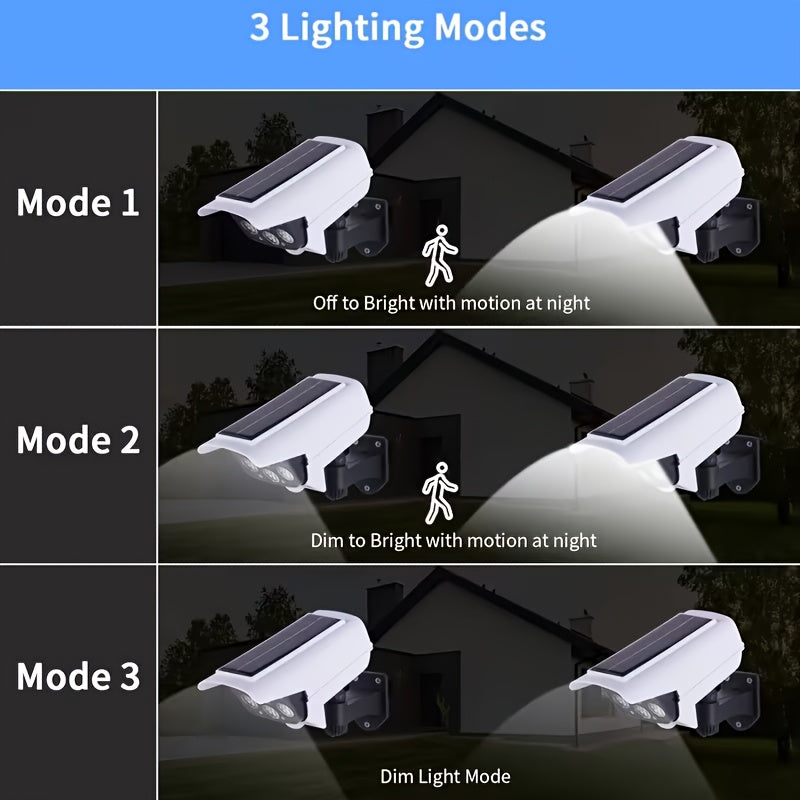 2Pcs Solar Outdoor Motion Sensor Spotlight, 77 LED High Bright Wireless Security Light, Fake Camera Design with Remote Control, Ideal for Hotel Porch Garden Patio Driveway Yard Garage Farm