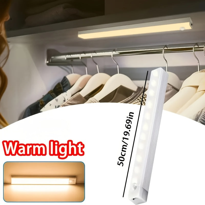 1 个 10/20/30/50cm USB 白色&暖色 LED 灯带，带运动传感器，非常适合橱柜、衣柜和走廊，无线运动传感器 LED 灯条，可充电磁性夜灯