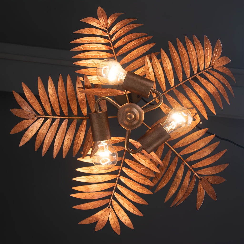 Rustic farmhouse chandelier, gold palm leaf decorative ceiling pendant light, home decor art pendant light