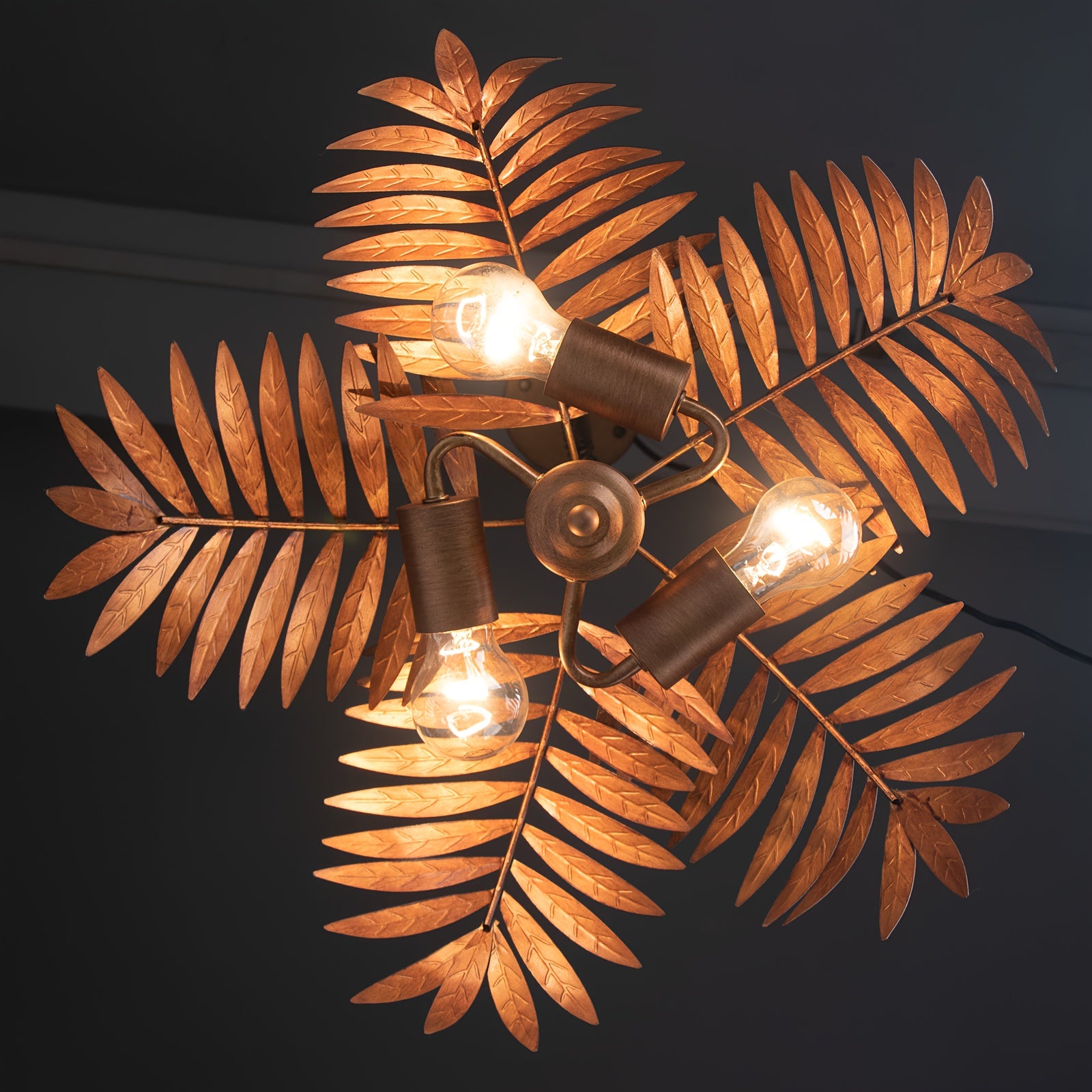 Rustic farmhouse chandelier, gold palm leaf decorative ceiling pendant light, home decor art pendant light