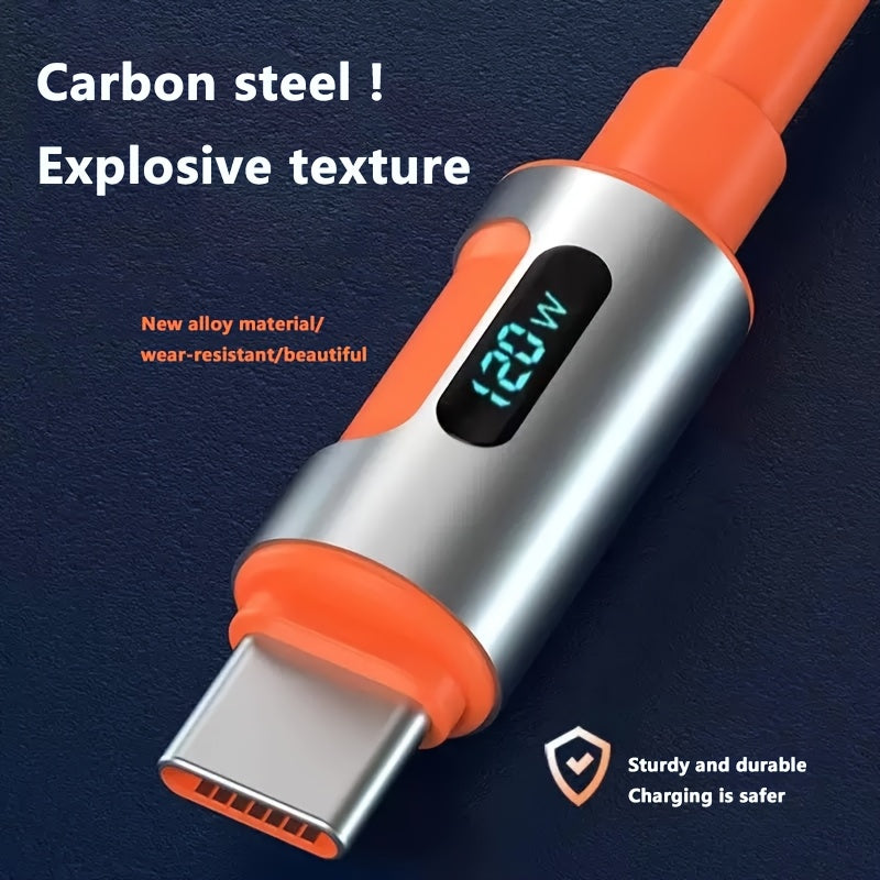 120W Orange Ultra Fast USB to Type-C Charger, Available in 3 Lengths - Delivers Up to 6A Power, Featuring a Durable Orange Silicone Cable, Ideal for Laptops And Tablets, Providing Quick Charging for Phones And Tablets