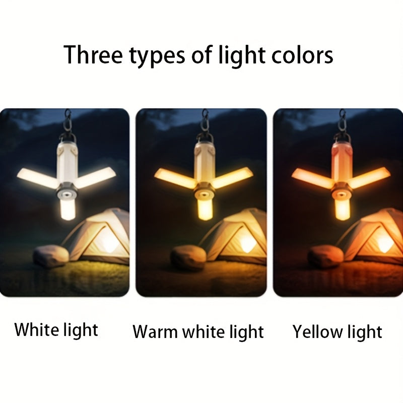 Portable LED Camping Light with Hook, Multifunctional Foldable 360° Panoramic Tent Lamp