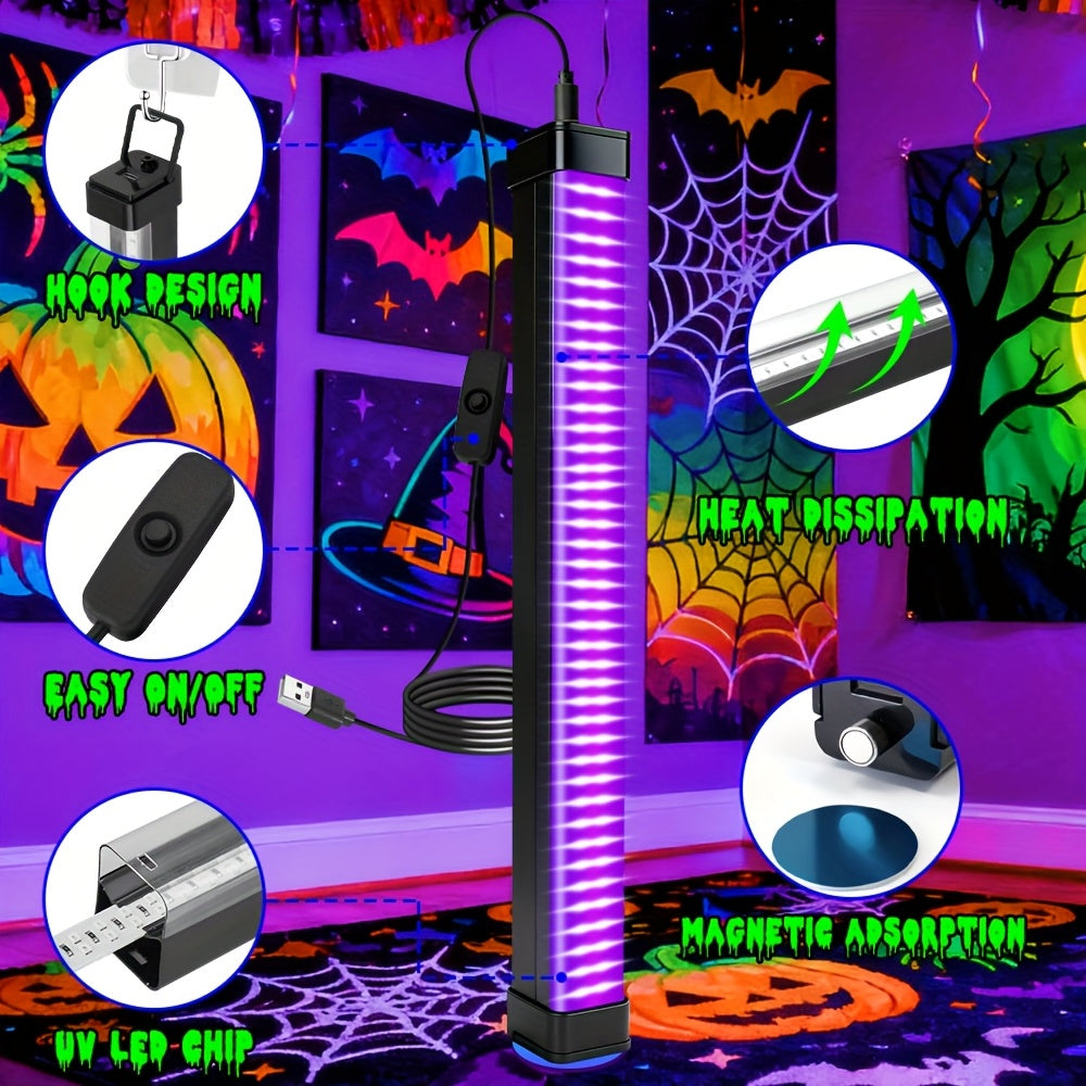 A blacklight tube, equipped with 80 LED beads, with a 39.4-inch power cord, with switch, 360-degree rotatable, very suitable for UV lighting for glow parties, body painting, and Halloween and Christmas celebrations