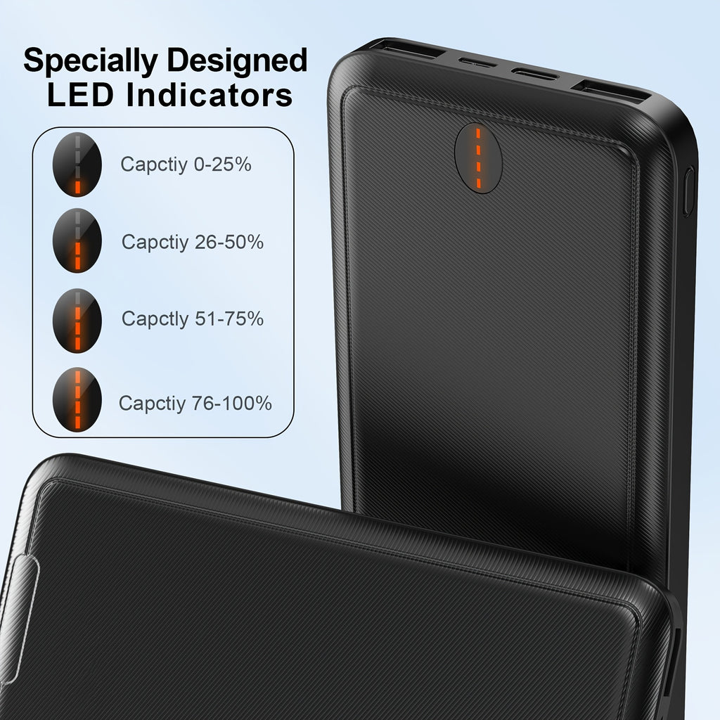10000mAh Slim Power Bank, Ultra-Compact Portable Charger Dual USB Ports, Battery Pack for Smartphones, Tablets, Heated Clothes And More