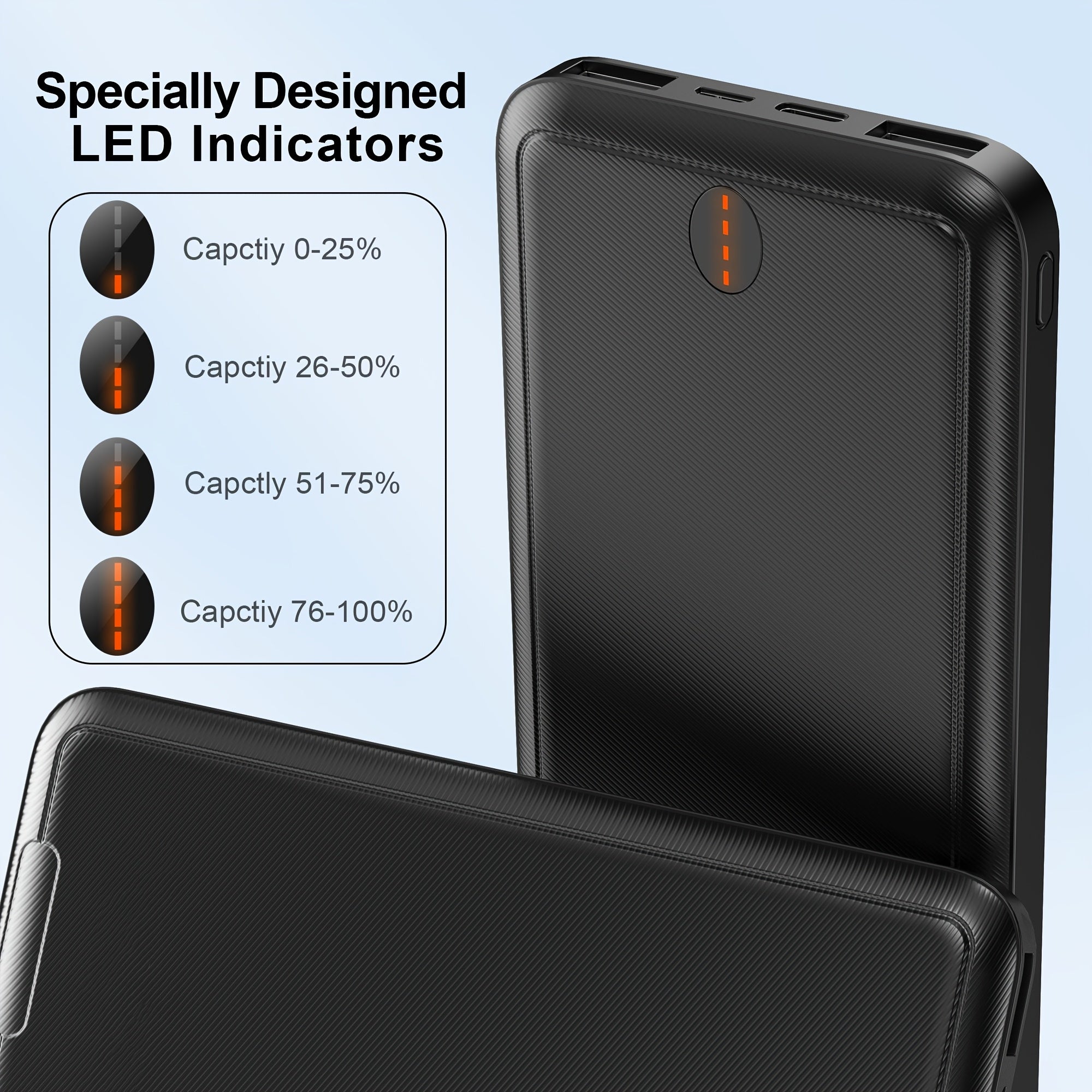 10000mAh Slim Power Bank, Ultra-Compact Portable Charger Dual USB Ports, Battery Pack for Smartphones, Tablets, Heated Clothes And More