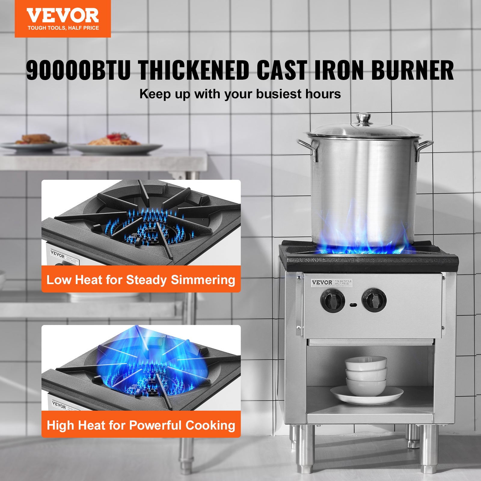 VEVOR Commercial Gas Stove, 1/4 Burner Countertop Cooking Hot Plate, Kitchen