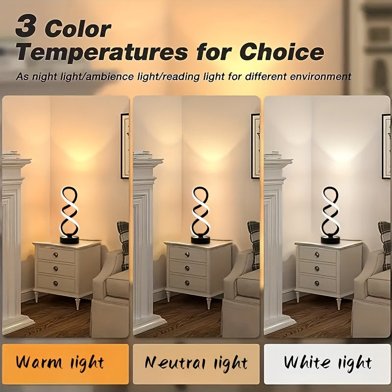 1/2-pack spiral LED table lamp, dimmable modern push-button control desk light, 10-level brightness adjustment, metal power supply, suitable for bedrooms, living rooms, offices and other indoor spaces, excellent home decoration
