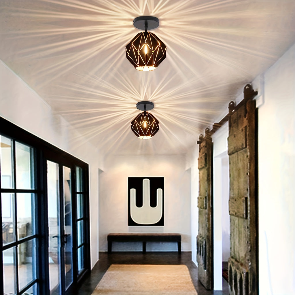 Industrial Pendant Light Kitchen Island, Black Pendant Lighting Fixture Chandelier, with Metal Geometric Diamond Shade, Ceiling Vintage Pendant Light, for Dining Room Living Room Bedroom Modern Light Fixture Ceiling