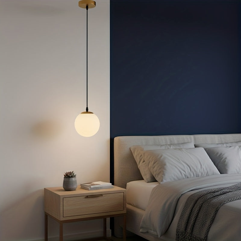 Iron modern globe pendant light, with E27 screw base milky white acrylic lampshade, creative pendant light, adjustable hanging lighting fixture, suitable for living room, bedroom, kitchen, dining room, hallway.
