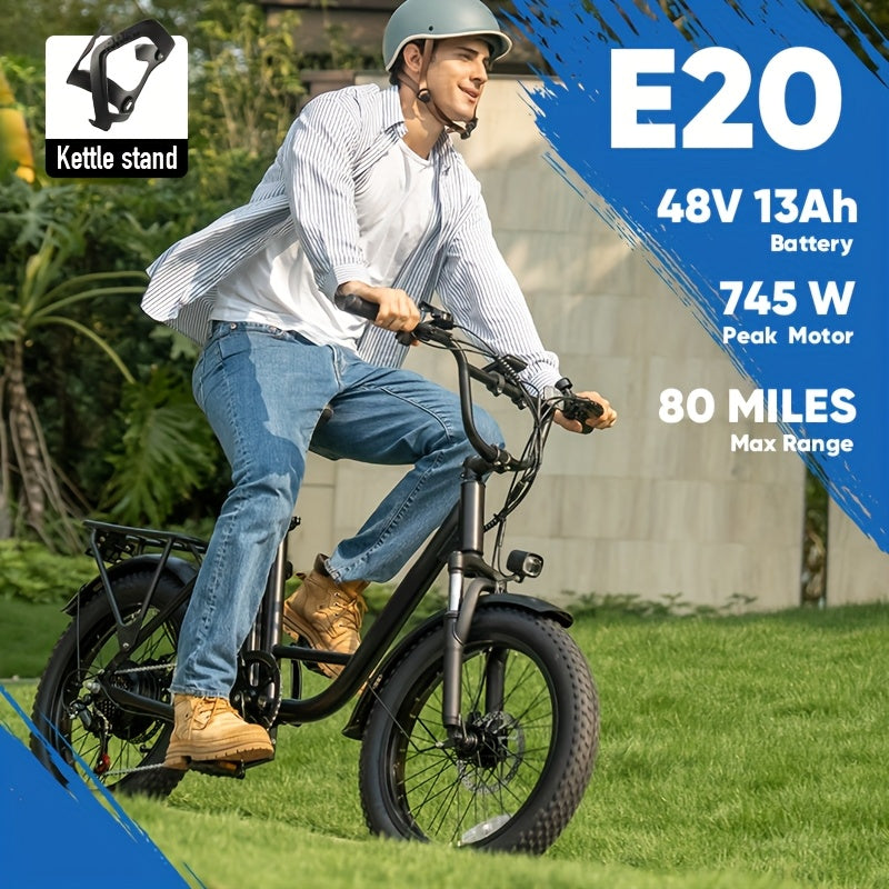 20x3英寸轮胎电动探险自行车 - 745W电机，48V 13Ah可拆卸电池，20英里/小时，7速变速，双碟刹 - 探索山路与征服城市通勤