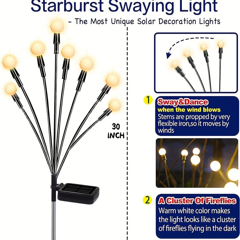 8 Pack Solar Firefly Light, Solar Courtyard Light, 8 Sets 64 LED Solar Outdoor Light, Outdoor Decorative Light, Solar Swaying Light, Firefly Light for Courtyard Pathway Outdoor Decoration, Large Bulb Solar Swaying Light, Lawn Decoration