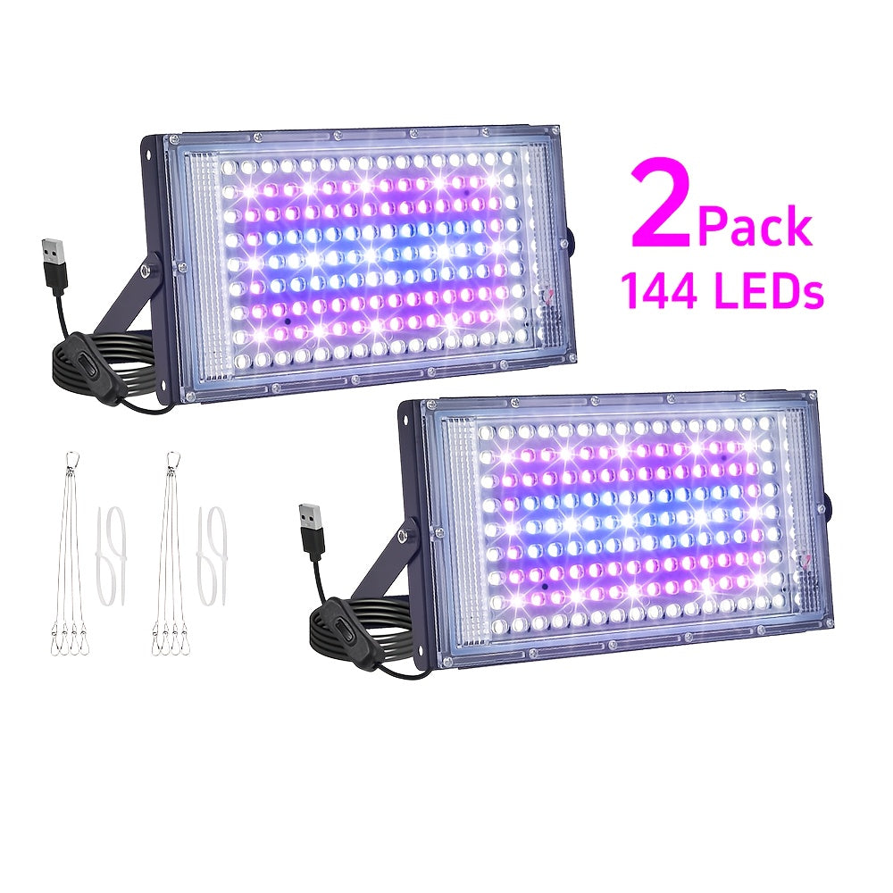 50/96/144 LED 1/2/3 Sets Grow Light, Full Spectrum LED Plant Light for Indoor Plants, Seed Germination & Seedlings, USB Powered with Switch, Hanging Rope Included, Ideal for Vegetables, Succulents, Flowers, Fruits