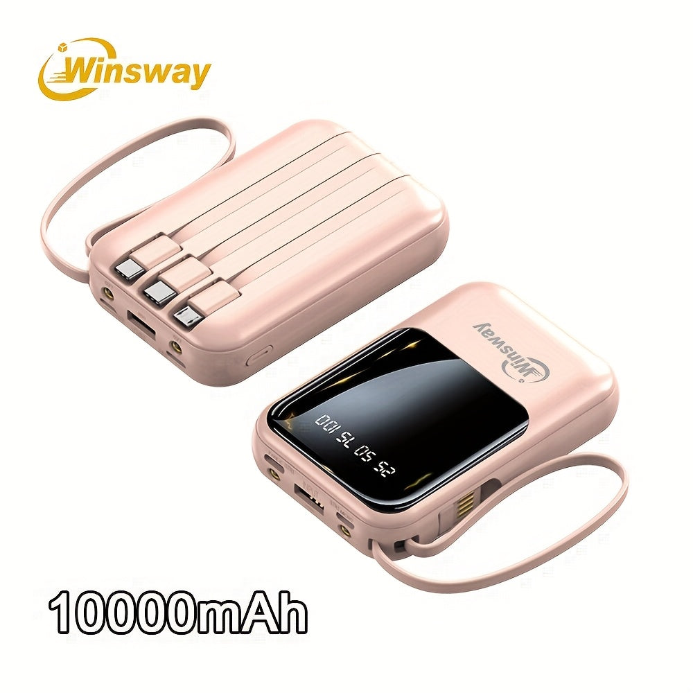 Winsway 10000mAh行動式掛繩充電寶 - 20W快速充電，內建LED顯示燈，4合1 USB C/Type-C輸入輸出，相容安卓手機和平板電腦，旅行必備