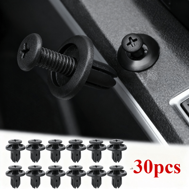 30pcs 6mm Hole Plastic Push Rivet Fasteners for Cars – Push-Type Retainer Clips for Door Trim Fixing, Nylon Bumper Clips, Essential Auto Repair Parts for Trunk & Bumper