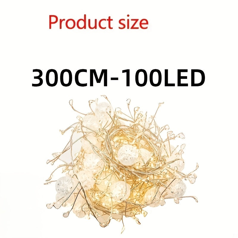 1PC 60/100颗LED冰晶灯串 - 200厘米-78.74英寸/300厘米-118.11 英寸暖白色智能调光/自动开关定时器，无需插电，适用于婚礼、派个、圣诞树、家居装饰（不含AA电池）, 圣诞装饰品, 圣诞家居装饰品, 圣诞节餐桌装饰, 圣诞花环, 美学房间装饰, 圣诞节家居装饰品, 婚礼装饰品