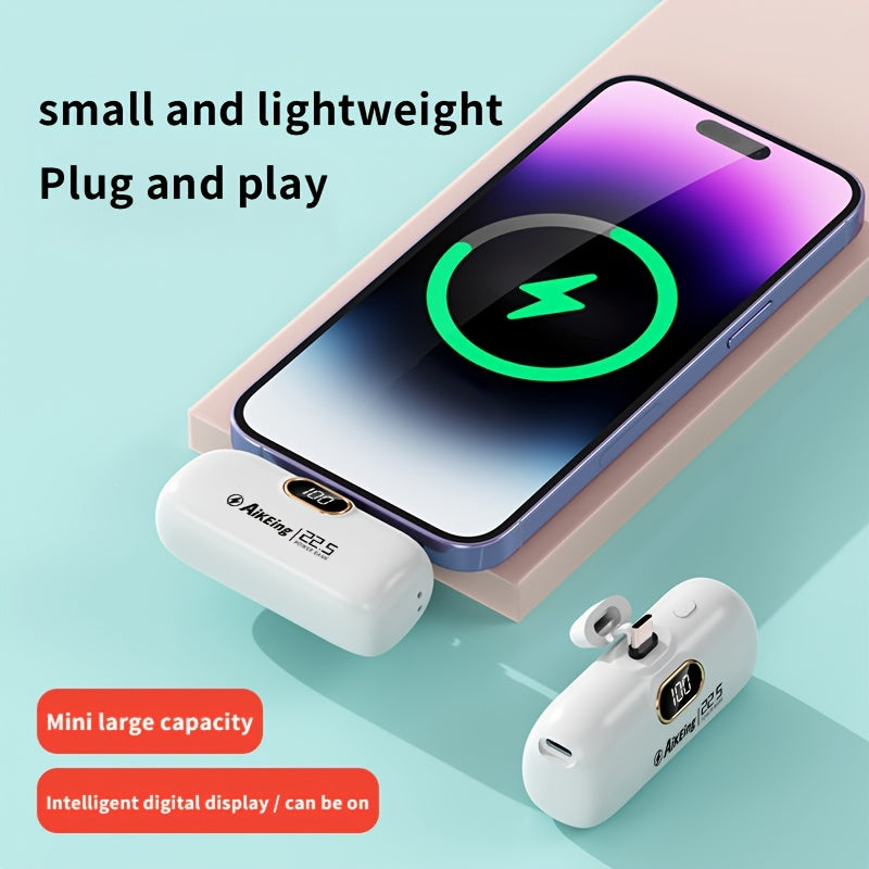 Aikeing 5000mAh 迷你行動電源，iPhone 充電器，內建 Type-C 接頭，適用於 Android 和所有行動裝置的快充行動電源，輕巧旅行充電器，緊急口袋充電器，方便攜帶使用（萬聖節、聖誕節、當地倉庫）