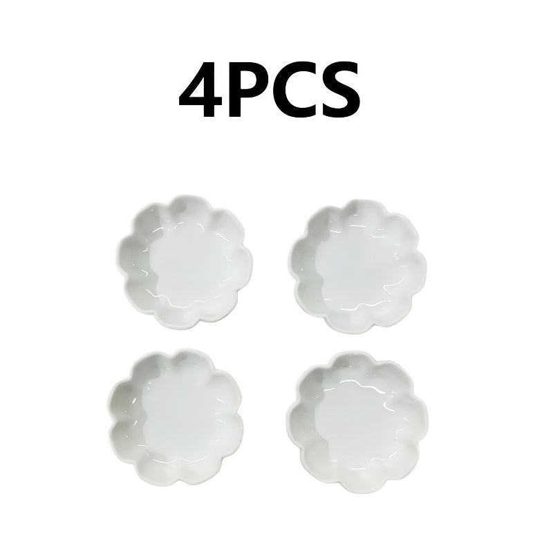 Pure White Lace Ceramic Dinnerware Set, Flower-Shaped, Home Sauce Dish, Dip Tray, Sushi Plate, Snack Plate, Practical Tableware, Microwave Safe