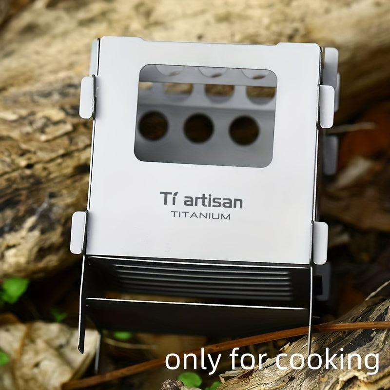 Tiartisan 1-Piece Pure Titanium Camping Stove, Lightweight Portable Foldable Wood-Burning Stove, Outdoor Hiking Survival Pocket Twig Stove, For Cooking Only