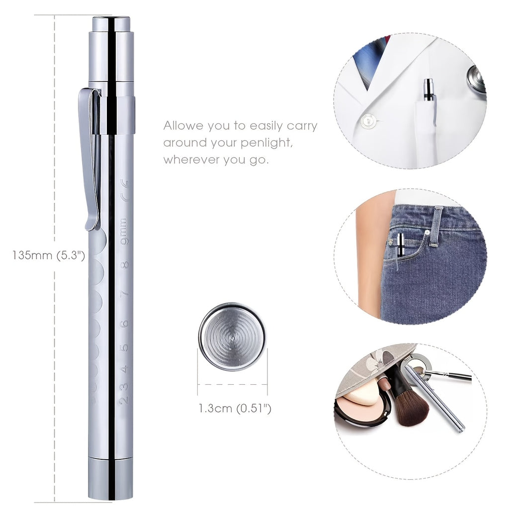 1 Lightweight Aluminum Alloy Shell Doctor LED Pen Light, with Pupil Gauge & 5cm Ruler, Stainless Steel Pocket Clip, Pen-Style Flashlight, Ideal for Nurses, Doctors, Nursing Students as a Portable Examination Light