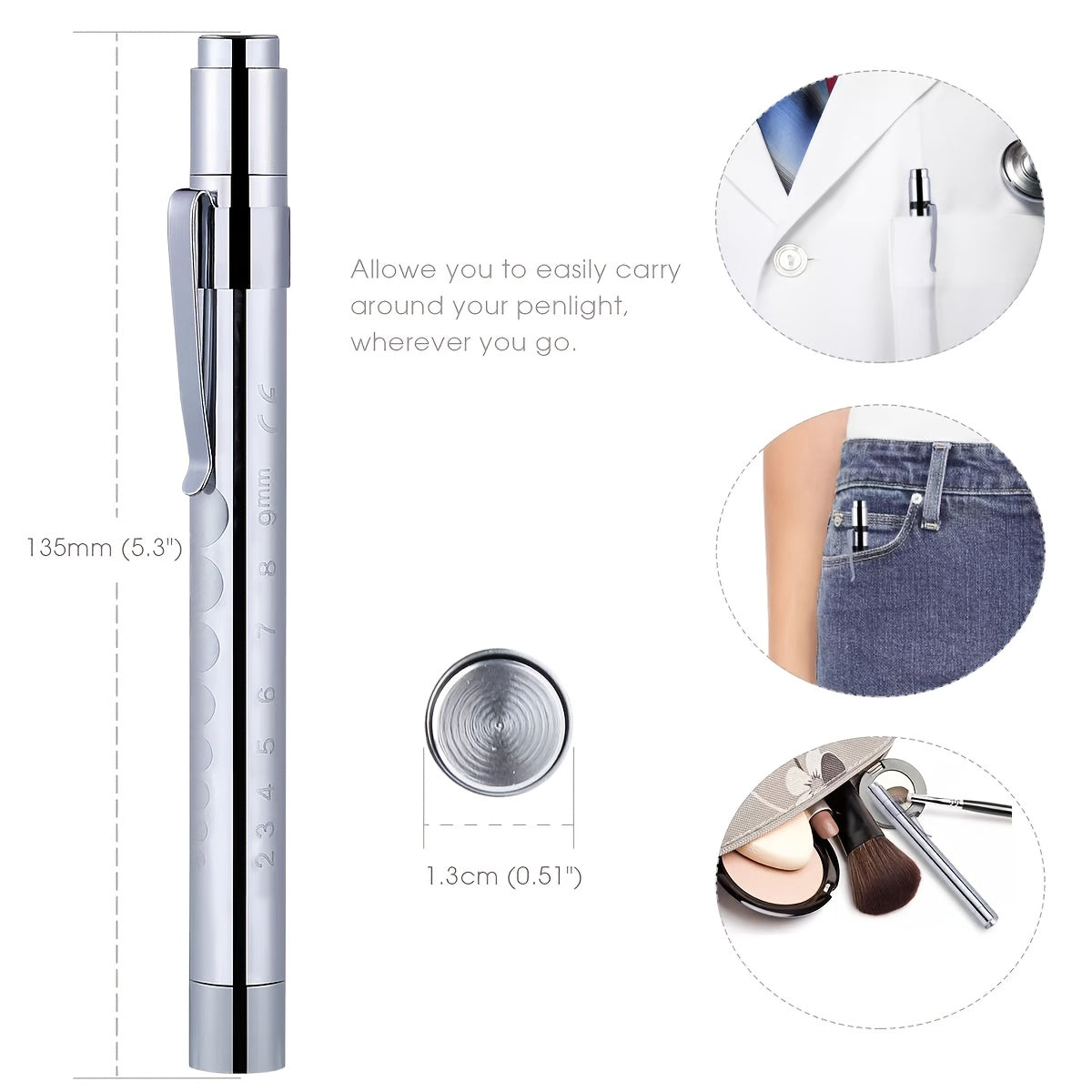1 Lightweight Aluminum Alloy Shell Doctor LED Pen Light, with Pupil Gauge & 5cm Ruler, Stainless Steel Pocket Clip, Pen-Style Flashlight, Ideal for Nurses, Doctors, Nursing Students as a Portable Examination Light