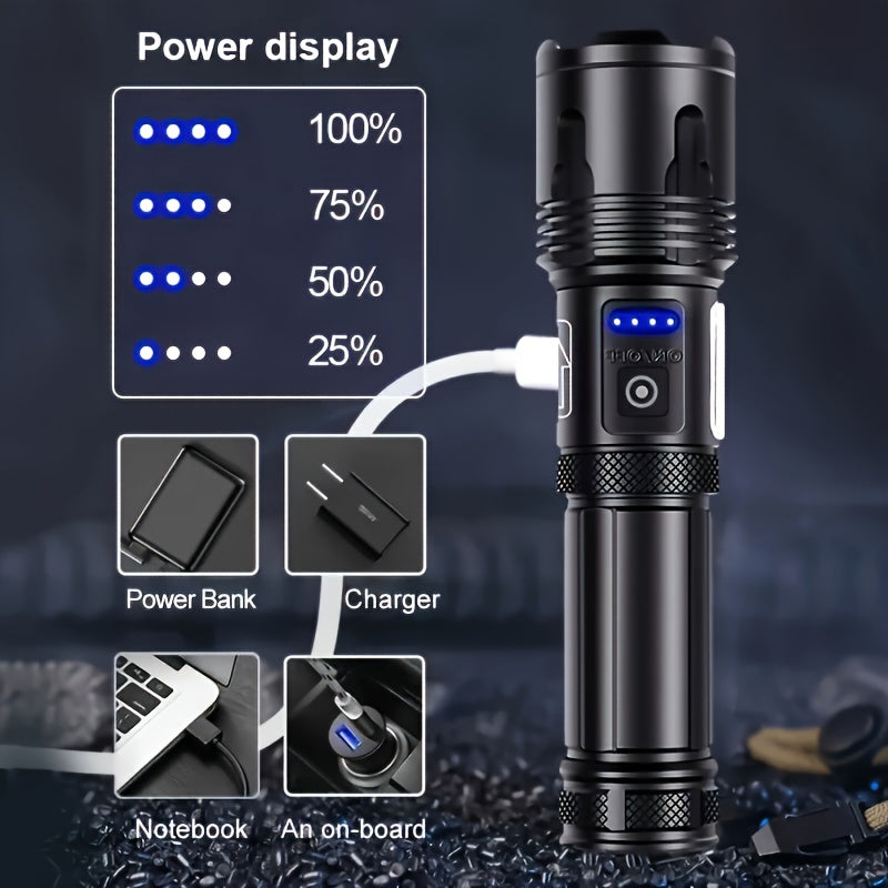 Ultra Bright Long Range Flashlight, Tactical Light, Rechargeable Zoom Flashlight, Camping Light, Emergency Flashlight