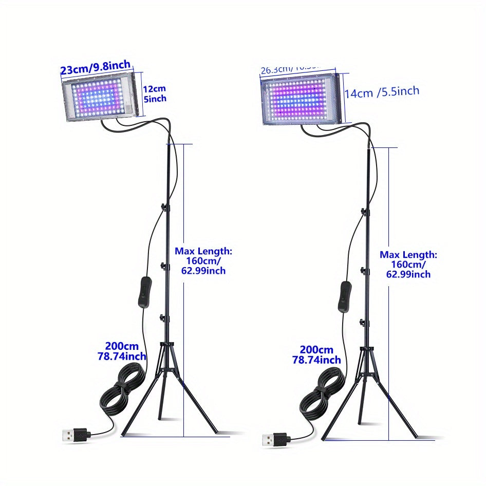 USB Plant Grow Light Strip with Tripod, Sunlike Full Spectrum Grow Lamp, 360° Adjustable Gooseneck, 96/144 LED Grow Light, Supplemental Lighting for Tall Plants, Bonsai, Greenhouse, Hydroponics, Flowers and Large Area Indoor Plants